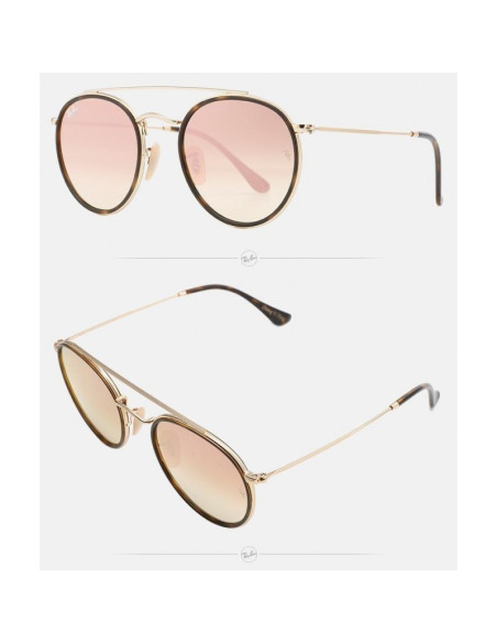 Ray Ban Rb3647n 001 Round Double Bridge Negro G-15 Dorado | Sunnies.uno