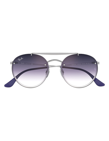 Ray Ban Rb3614n 9142/OU Round Double Bridge Blaze Azul Plata