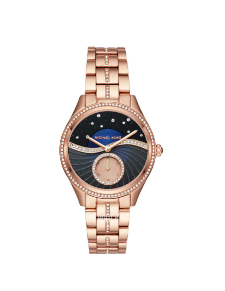 Michael Kors Lauryn Crystal cuarzo esfera negra reloj MK3723