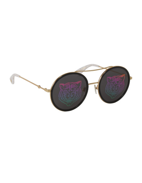 Gucci Gg0061s 014 Round Double Bridge Negro Espejo dorado | Sunnies...