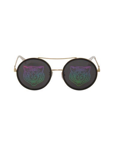 Gucci Gg0061s 014 Round Double Bridge Negro Espejo dorado | Sunnies...