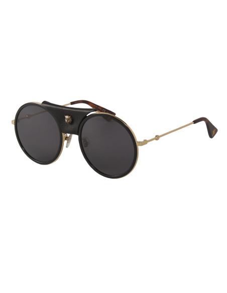Gucci Gg0061s 016 Round Double Bridge Negro Dorado Piel Clasico | Sunnies.uno
