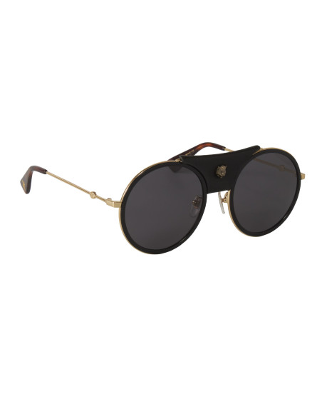Gucci Gg0061s 016 Round Double Bridge Negro Dorado Piel Clasico | Sunnies.uno