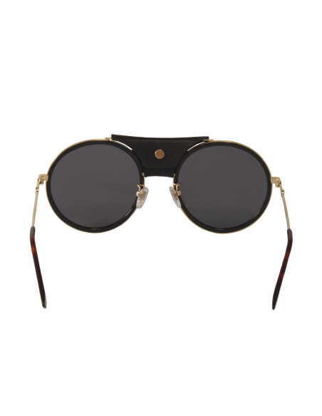 Gucci Gg0061s 016 Round Double Bridge Negro Dorado Piel Clasico | Sunnies.uno