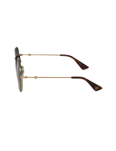 Gucci Gg0061s 016 Round Double Bridge Negro Dorado Piel Clasico | Sunnies.uno