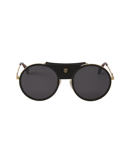 Gucci Gg0061s 016 Round Double Bridge Negro Dorado Piel Clasico | Sunnies.uno