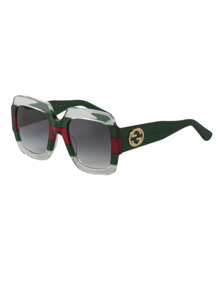Gucci Gg0178s 001 Oversized Square Gris degradado Verde Rojo Origin...