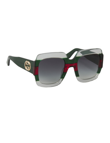 Gucci Gg0178s 001 Oversized Square Gris degradado Verde Rojo Origin...
