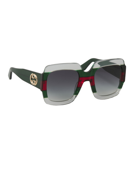 Gucci Gg0178s 001 Oversized Square Gris degradado Verde Rojo Origin...