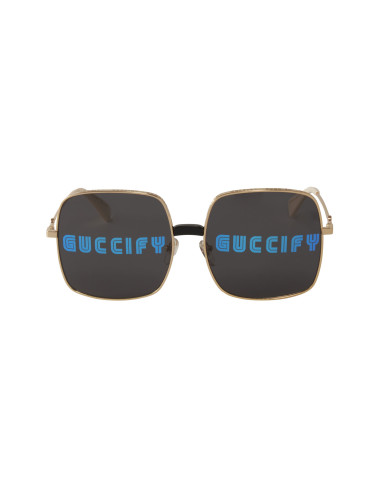 Gucci Gg0414S 002 Square Metal Negro Dorado | Sunnies.uno