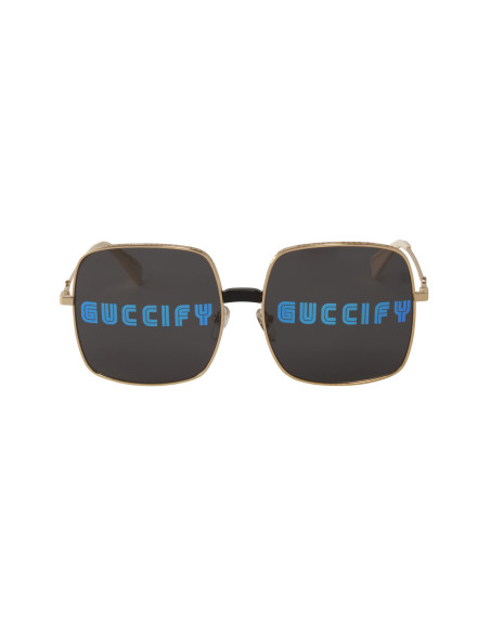Gucci Gg0414S 002 Square Metal Negro Dorado | Sunnies.uno