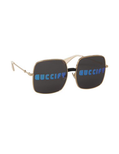 Gucci Gg0414S 002 Square Metal Negro Dorado | Sunnies.uno