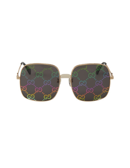 Gucci Gg0414S 003 Square Metal Espejo Negro Dorado | Sunnies.uno
