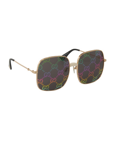 Gucci Gg0414S 003 Square Metal Espejo Negro Dorado | Sunnies.uno