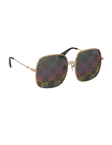 Gucci Gg0414S 003 Square Metal Espejo Negro Dorado | Sunnies.uno