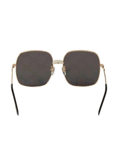 Gucci Gg0414S 003 Square Metal Espejo Negro Dorado | Sunnies.uno