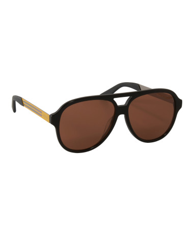 Gucci Gg0688S 005 Aviator Metal Cafe Amarillo Negro | Sunnies.uno